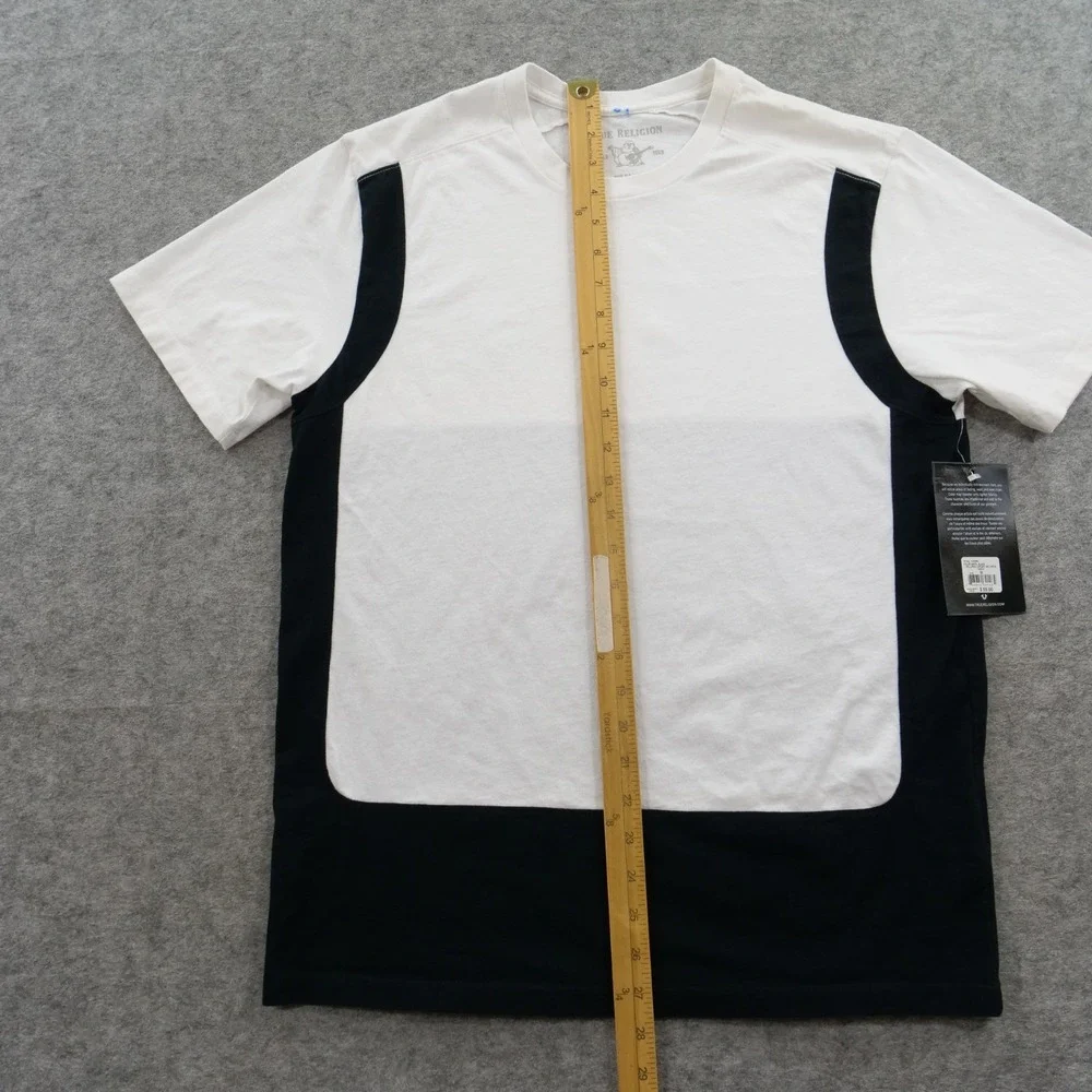 True Religion Shirt Mens Medium White Black Tailored Tee Color Block Crew New